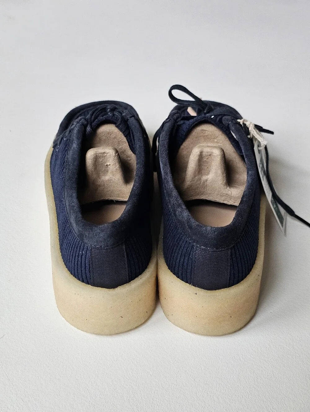 NWT Clarks Originals Wallabee Cup Navy Cord Platform Crepe Shoes Size 9